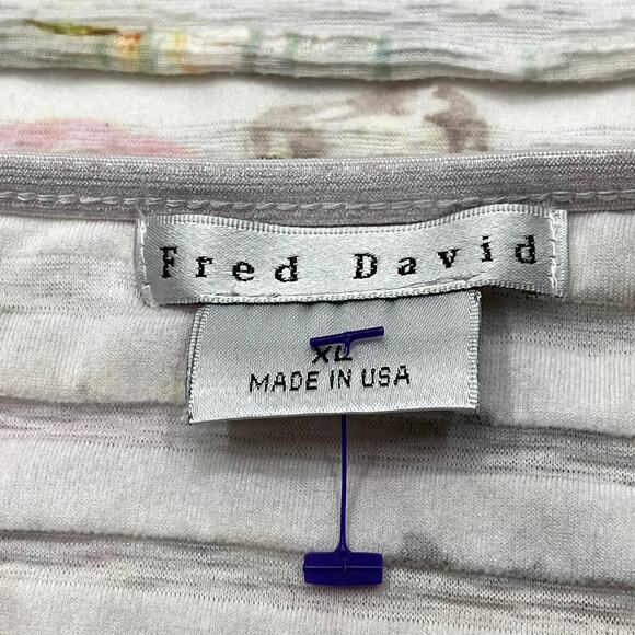 Y2K 2000s Fred David Top Blouse Size XL White VNeck Floral Made in USA Retro - Picture 3 of 5